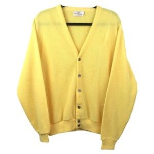 Vintage Desert Palm Sportswear Mens Size Large Cardigan Yellow Grandpa USA Y2K